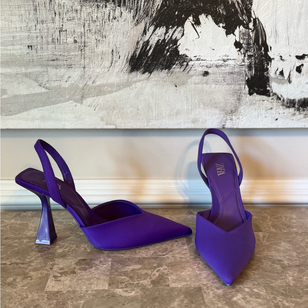 Zara Purple Slingback Heels | Size 39 (US 8–8.5) | Pointed Toe